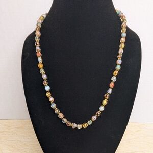 Vintage Murano Multi Colored Glass Beaded Gold Fleck Shiny Necklace